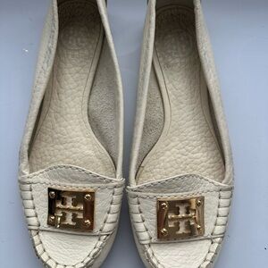 Tory Burch Cream Flats with Gold Embellishments